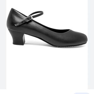 Capezio black leather sole dance shoe heel strap student footlight size 12W NWOT